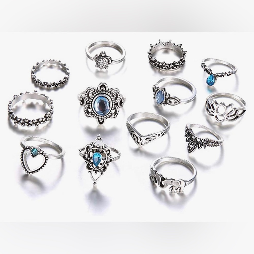 NEW Lot of Exquisite Jewelry Love Rings 13 pieces Total Boho Stacking set